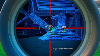Fortnite sniper scope with thermal-style skeleton ESP on distant players